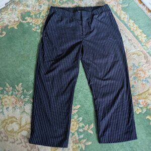 GAP Women Sz XL Pants Navy Pinstripe High Rise Easy Straight Leg Rayon Elastic